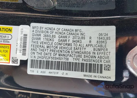 2025 Honda Civic Sport from USA, damaged, VIN 2HGFE2F56SH501758